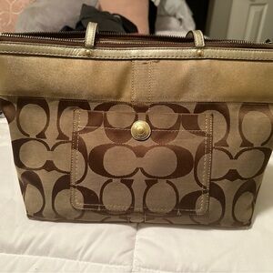 Coach Tan and Brown Signature Tote